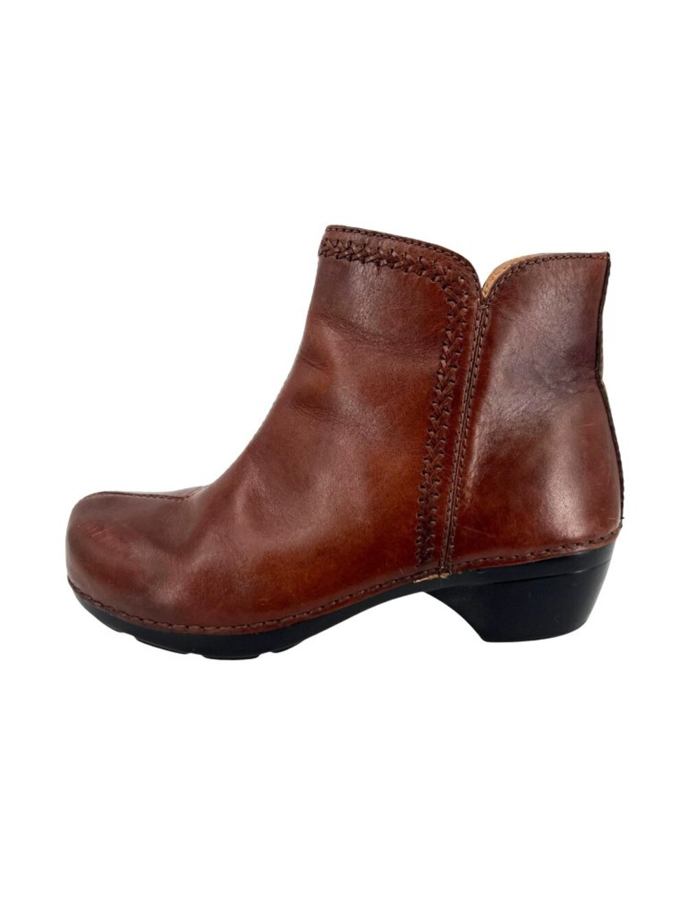 Dansko Scout Brown Leather Ankle Boots Clog Braid Detail Size EU 39 US 8.5-9